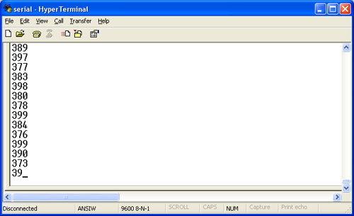 single axis readings from accelerometer in HyperTerminal